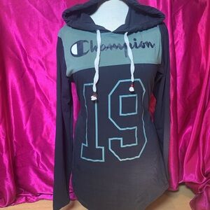 Champion slim fit size L long sleeve light top with hood. Great condition